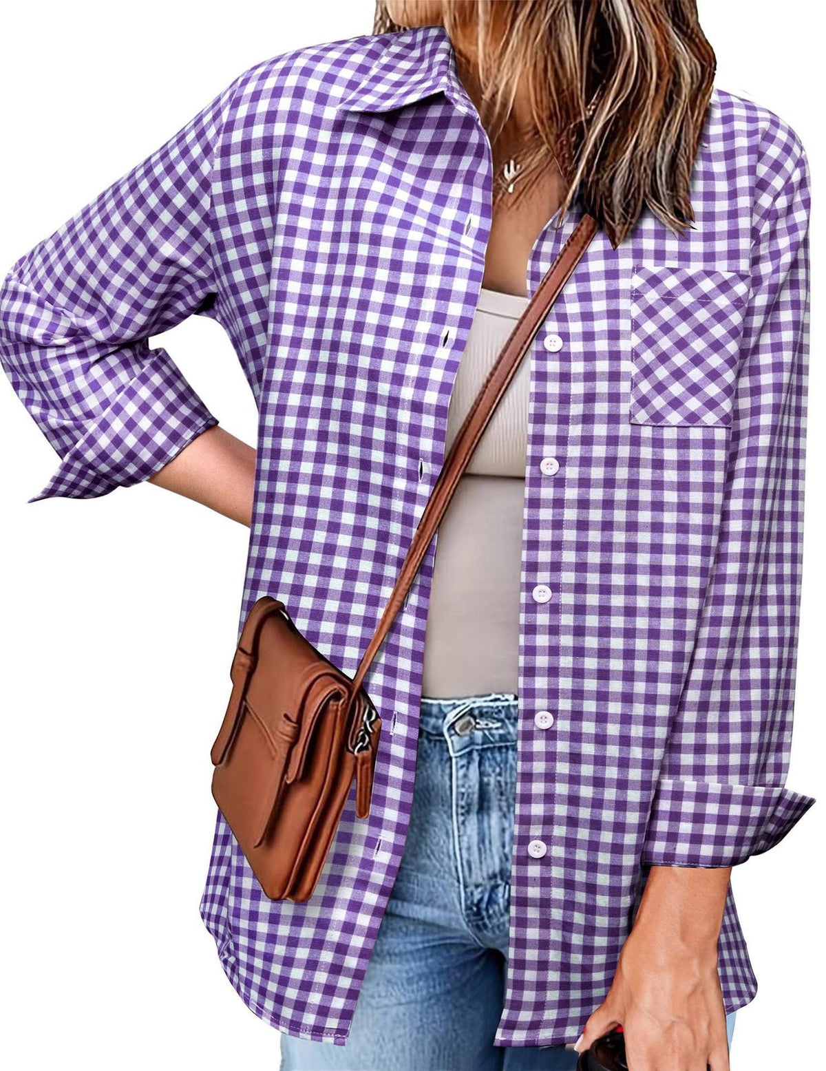 Women's Plaid Shirt with Casual Cut and Chest Pocket