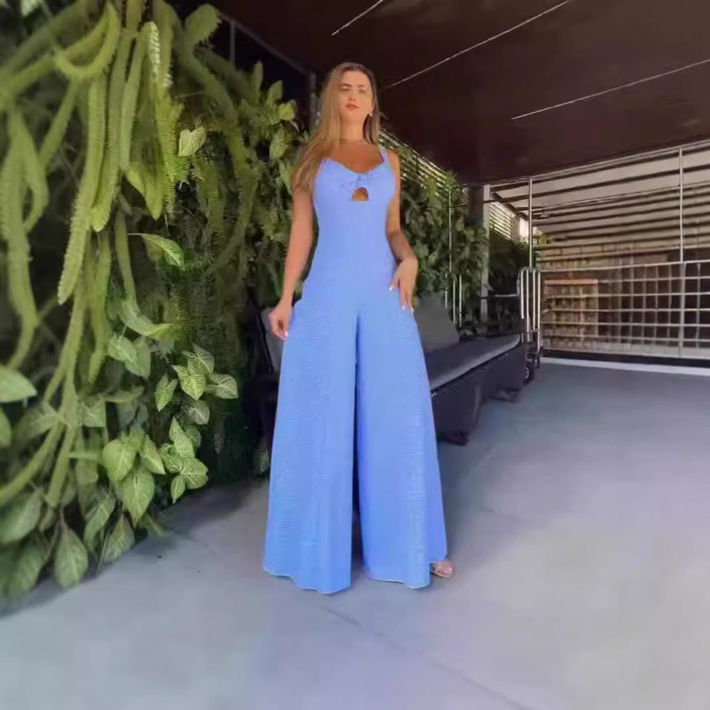 Women's Elegant Jumpsuit with Decorative Slit and Wide Leg