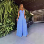 Women's Elegant Jumpsuit with Decorative Slit and Wide Leg