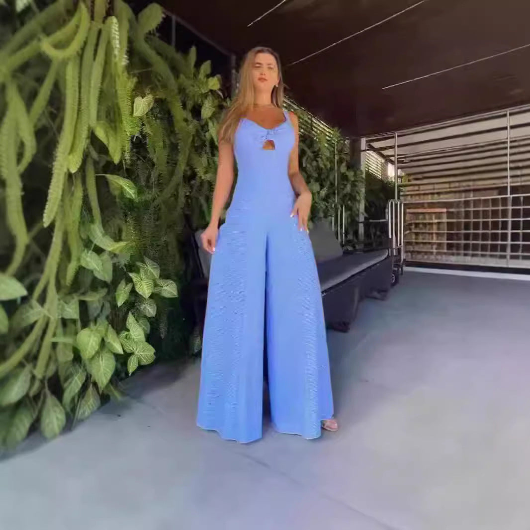 Women's Elegant Jumpsuit with Decorative Slit and Wide Leg
