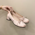 Women's Ballet Flats with Delicate Bow and Block Heel