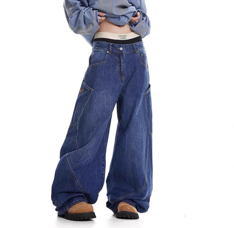 Women's Baggy Jeans with Wide Cut and Practical Cargo Pockets