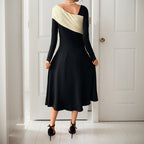 Women's Asymmetrical Midi Dress with One-Shoulder Knit Detail