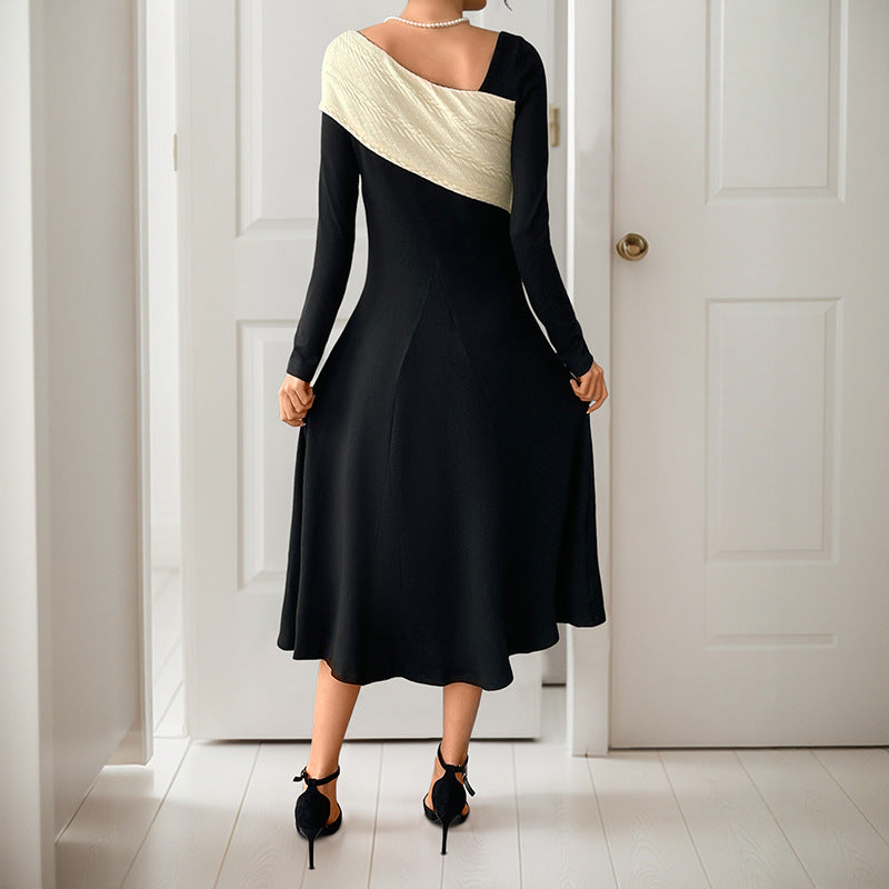 Women's Asymmetrical Midi Dress with One-Shoulder Knit Detail