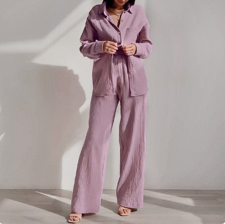 Women's Casual Two-Piece Set in Lightweight Material with Wide Cut