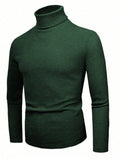 Elegant Knit Sweater with High Collar and Fine Ribbed Texture