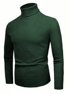 Elegant Knit Sweater with High Collar and Fine Ribbed Texture