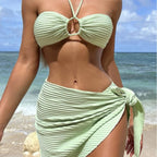 Women's Bandeau Bikini with Ring Detail and High-Waisted Bottoms