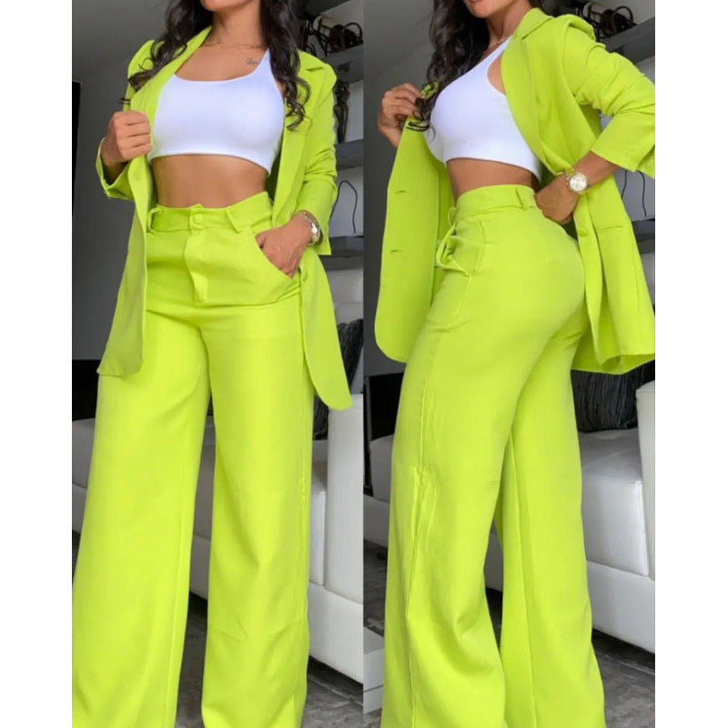 Women's Elegant Two-Piece Set with Wide-Leg Pants and Tailored Blazer