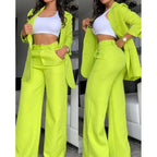Women's Elegant Two-Piece Set with Wide-Leg Pants and Tailored Blazer
