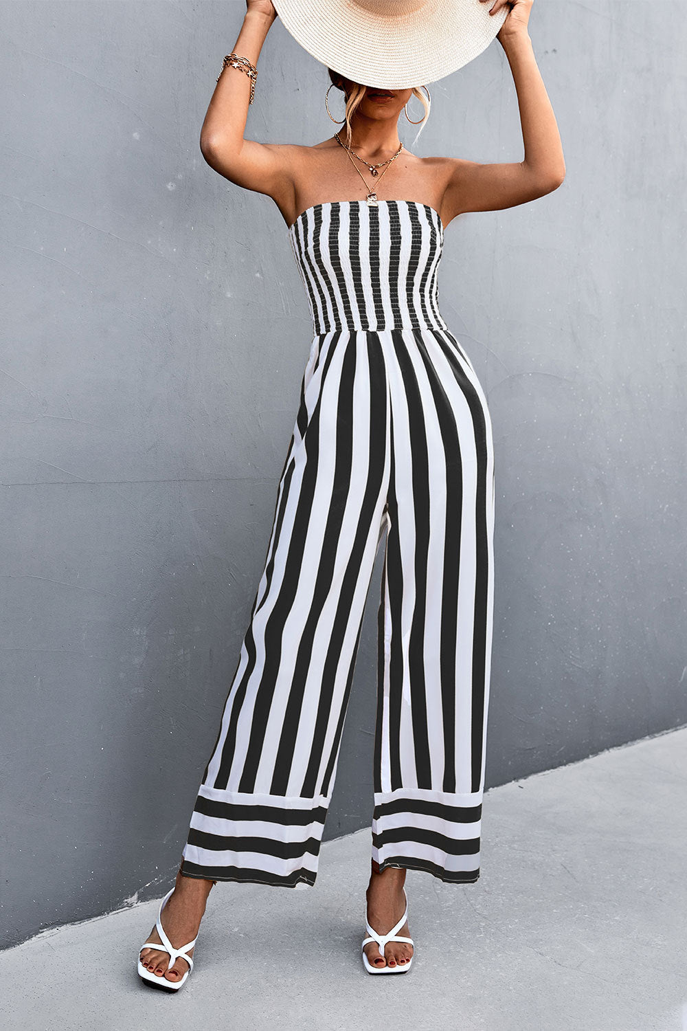 Women's Jumpsuit with Striped Top and Wide Leg