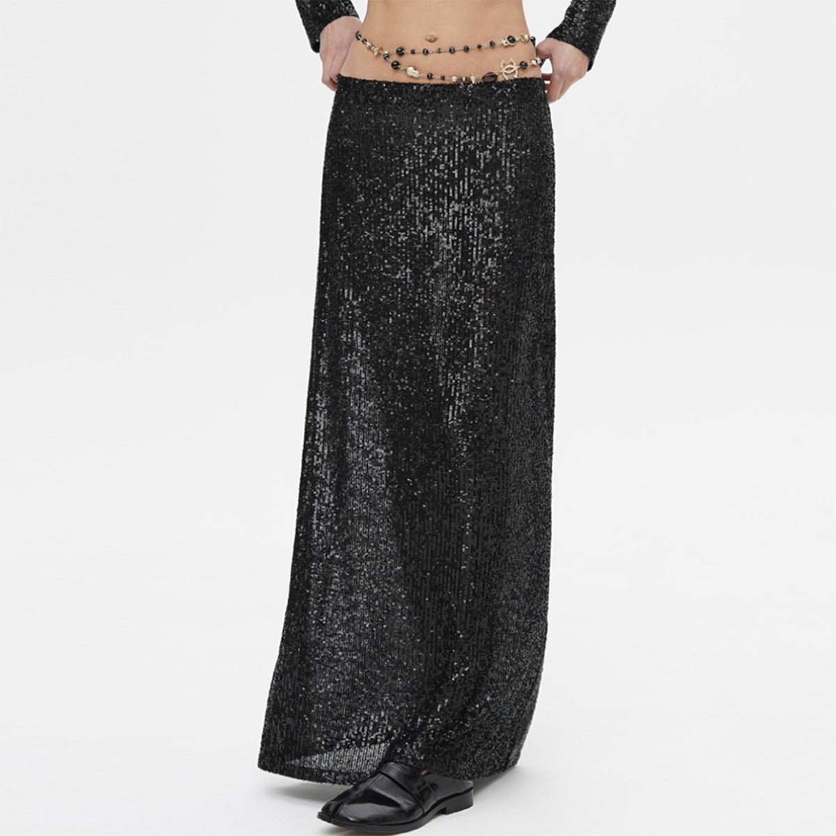 Women's Glittery Maxi Skirt with Slim Fit and High Waist