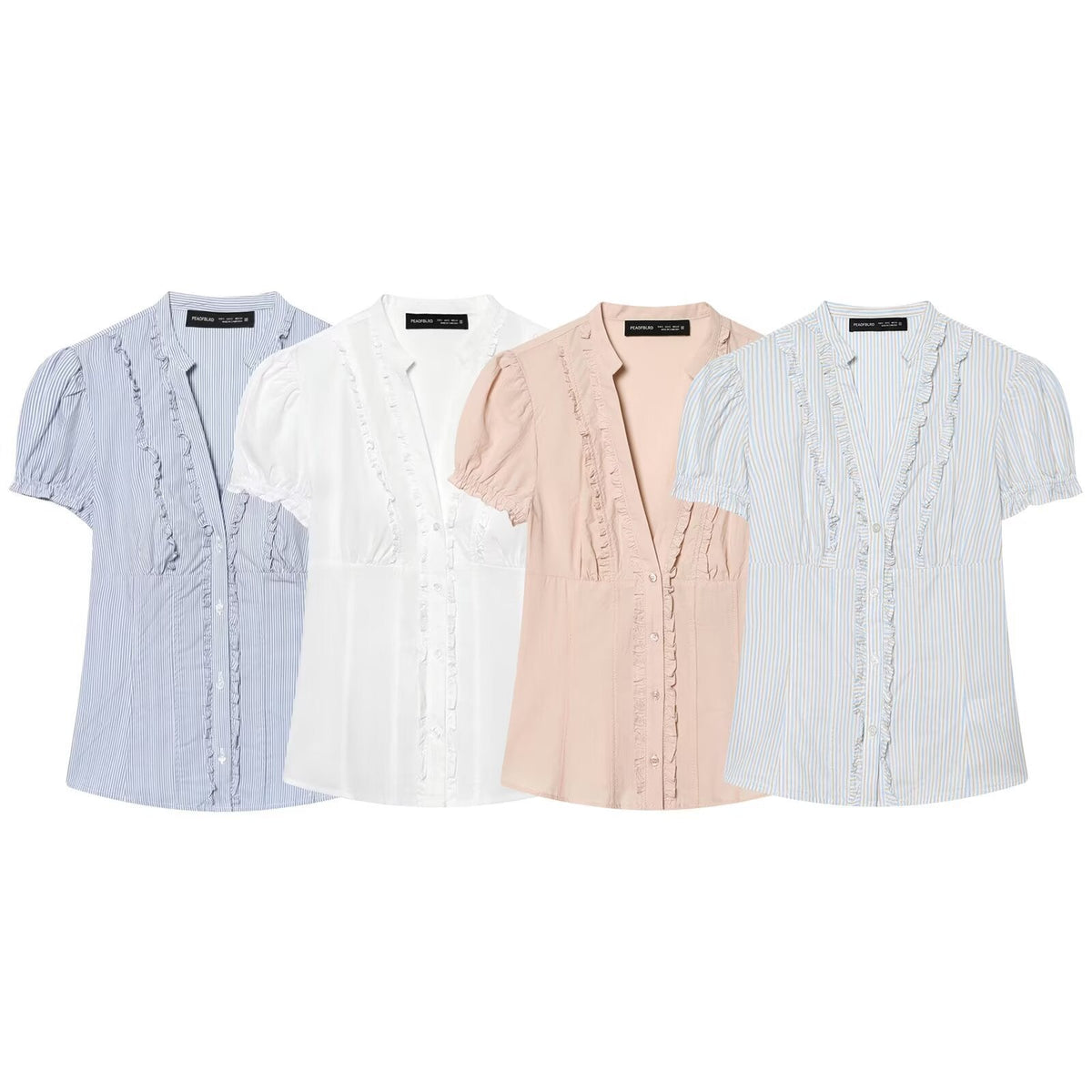 Women's Blouse with Ruffle Details and Fine Stripes