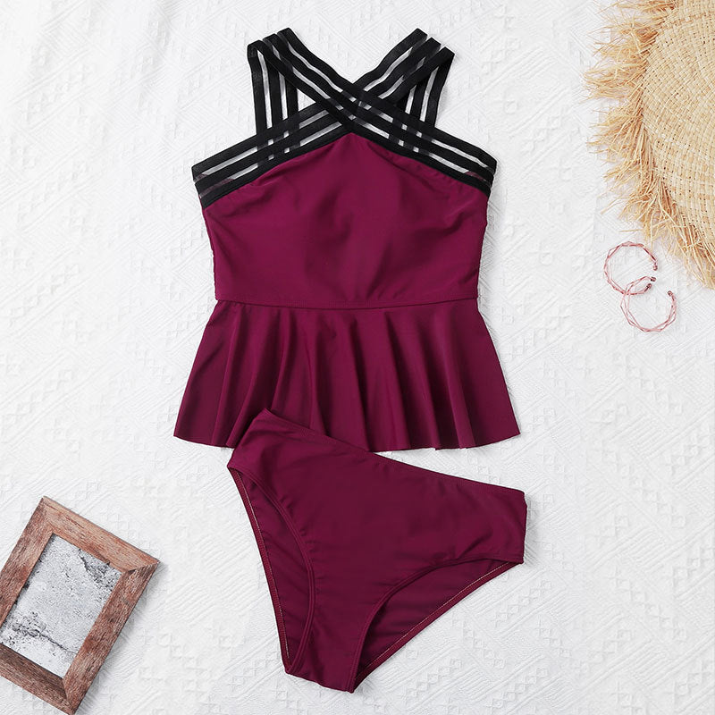 Women's Swimsuit with Ruffles and Cross-Back Straps