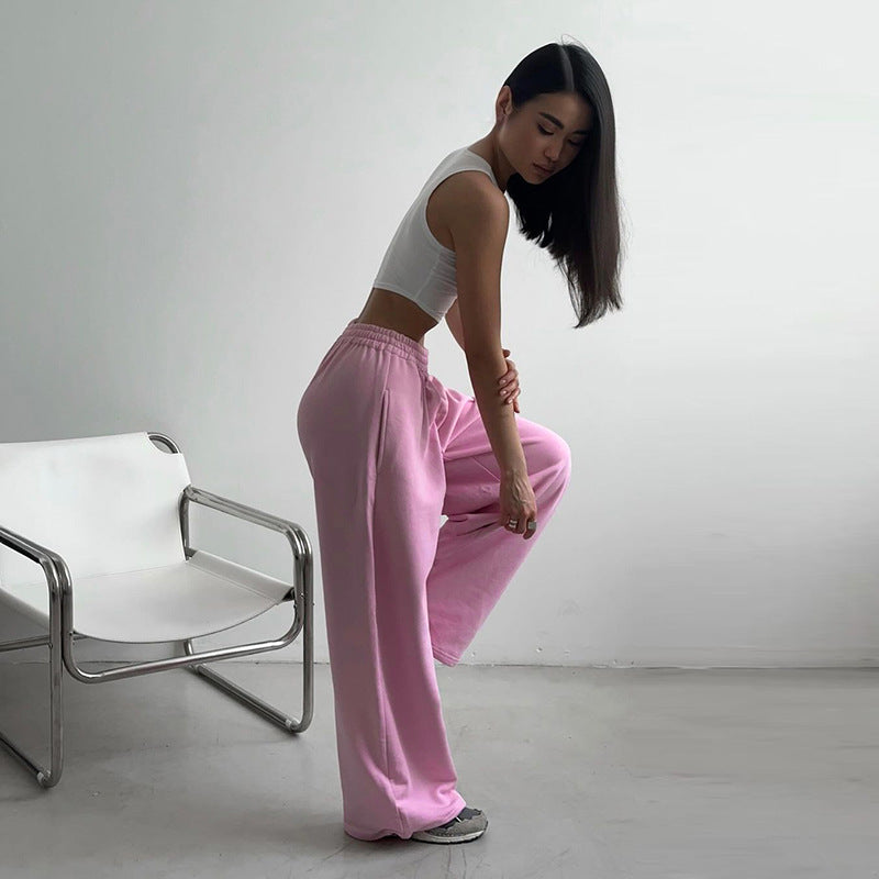 Women's Comfortable Casual Pants with Elastic Waistband and Wide Cut