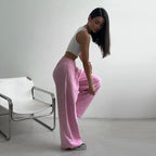 Women's Comfortable Casual Pants with Elastic Waistband and Wide Cut