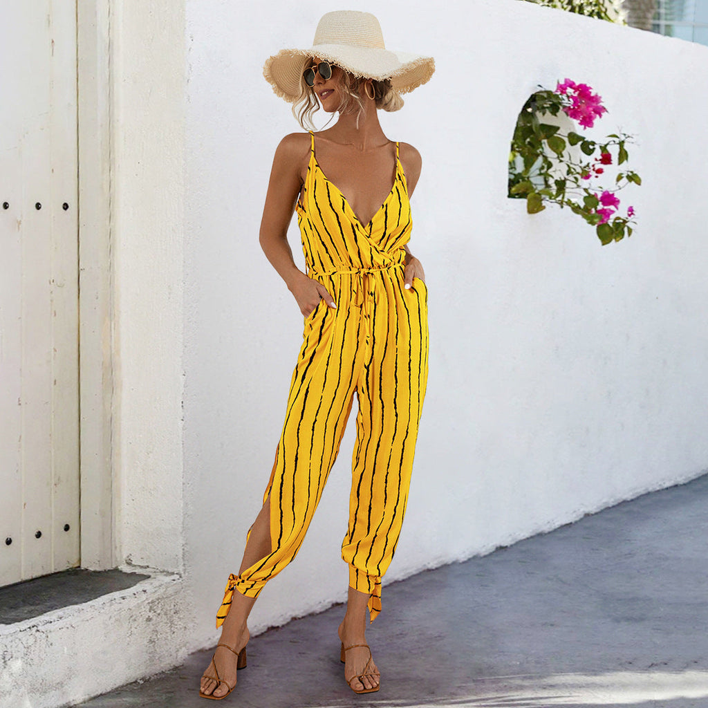 Women's Spaghetti Strap Jumpsuit with Knot Detail