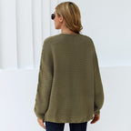 Women's Chunky Knit Cardigan with Creative Cable Patterns and Casual Fit
