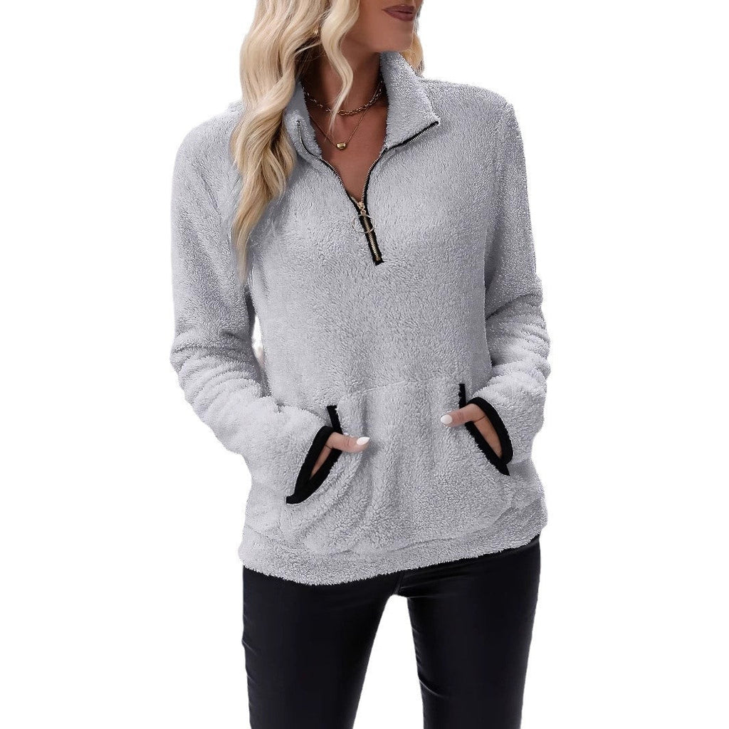 Women's Fleece Pullover with Stand-Up Collar and Zipper