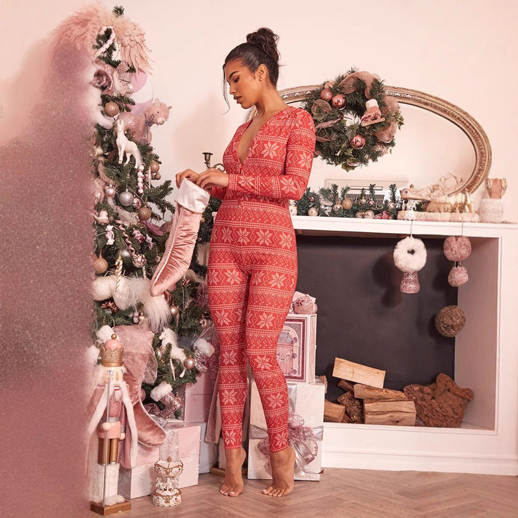 Women's Cozy Long-Sleeve Holiday Jumpsuit