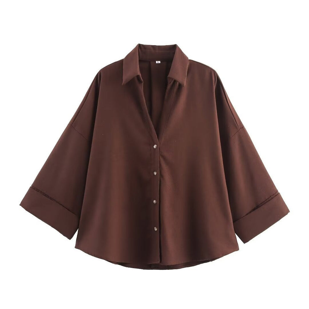 Women's Shirt Blouse with Casual Cut and Elegant 3/4 Sleeves