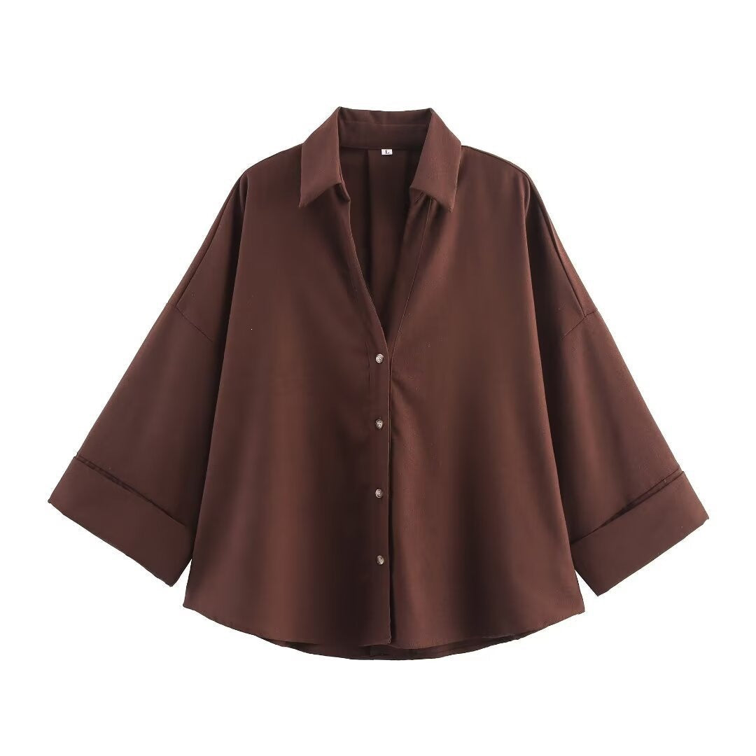 Women's Shirt Blouse with Casual Cut and Elegant 3/4 Sleeves