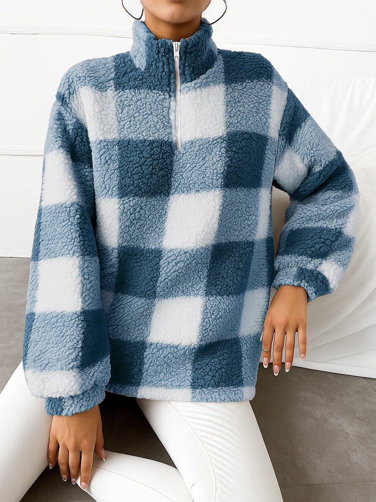 Women's Fleece Pullover with High Collar and Full-Length Zipper
