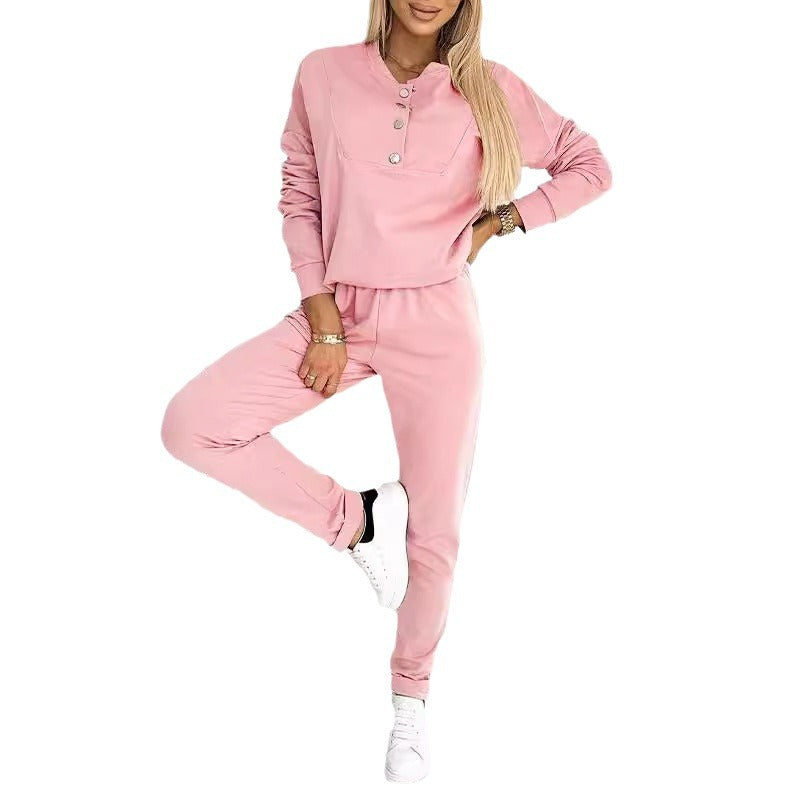 Women's Casual Jogging Suit with Elegant Button Details