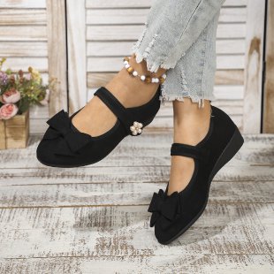 Women's Ballet Flats with Decorative Bow and Comfortable Wedge Heel