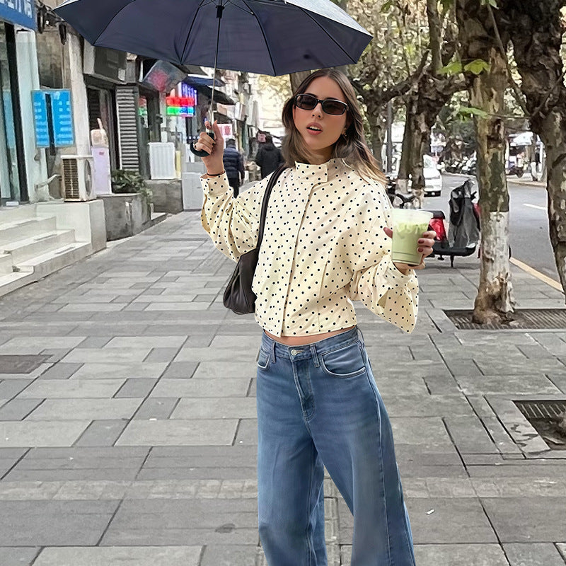 Women's Fitted Blouse with Polka Dot Pattern