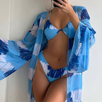 Women's Swimwear Set with Sheer Cover-Up and Floral Print