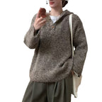Women's Comfortable Knit Sweater with Button Placket and Hood