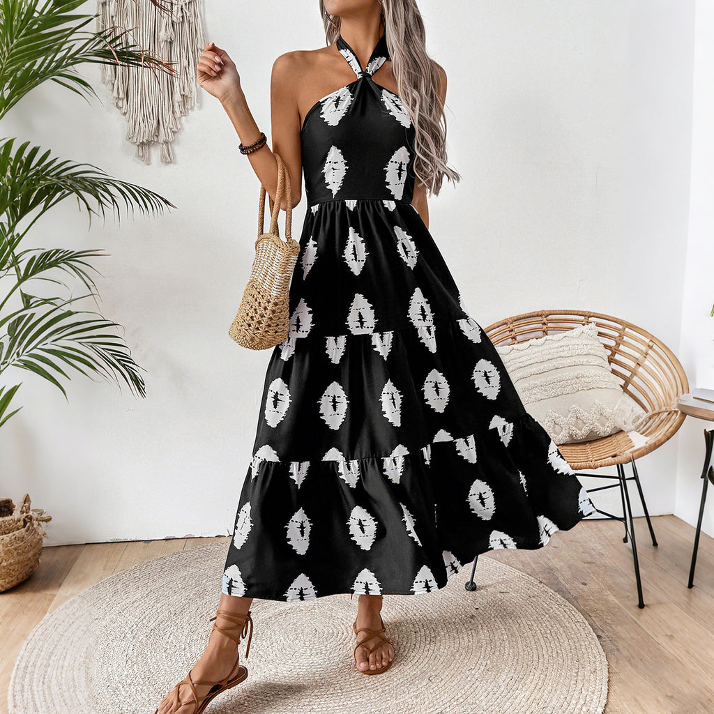 Women's Boho Maxi Dress with Asymmetrical Straps