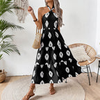 Women's Boho Maxi Dress with Asymmetrical Straps