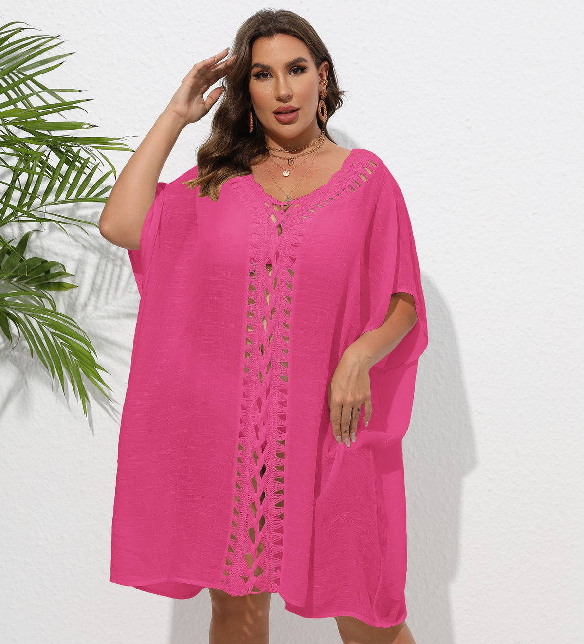 Women's Airy Beach Kimono with Decorative Crochet Lace