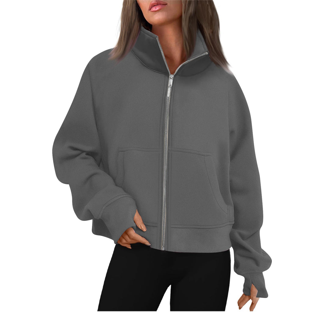 Women's Comfortable Sweat Jacket with High Collar
