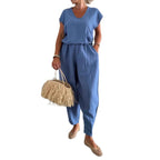 Women's Casual Jumpsuit with Elastic Waist and Pockets