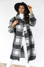 Women's Plaid Oversized Shirt Coat with Pockets