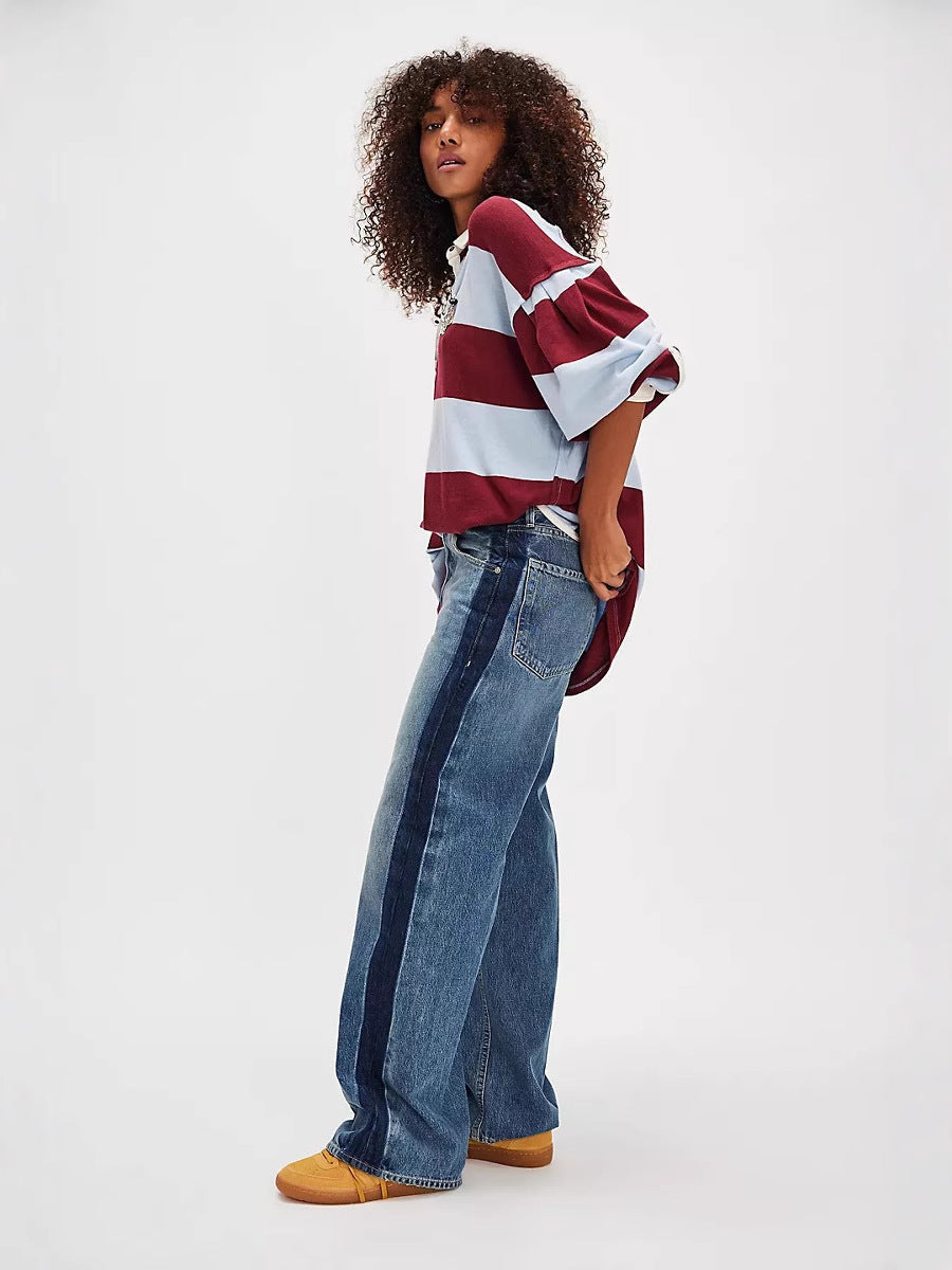 Women's Casual Shirt in Maritime Stripe Look with Sporty Collar