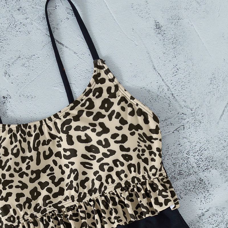 Women's Swimsuit with Ruffle Details and Leopard Print