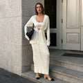 Women's Elegant Knit Ensemble with Crop Top and Maxi Skirt