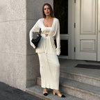 Women's Elegant Knit Ensemble with Crop Top and Maxi Skirt