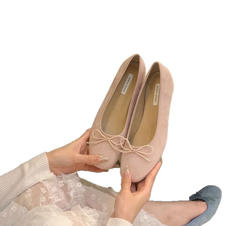 Women's Suede Ballet Flats with Playful Bow Detail
