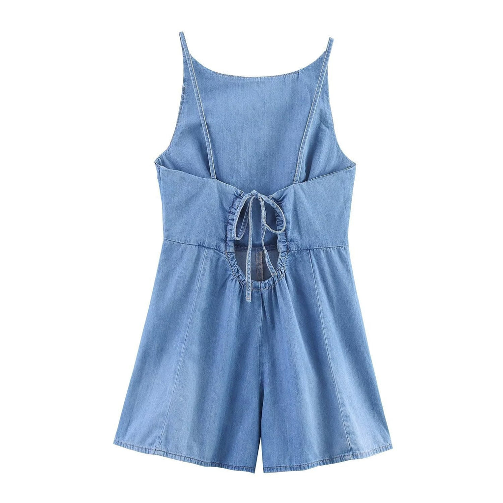 Women's Slim-Fit Denim Jumpsuit with Adjustable Straps