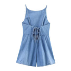 Women's Slim-Fit Denim Jumpsuit with Adjustable Straps