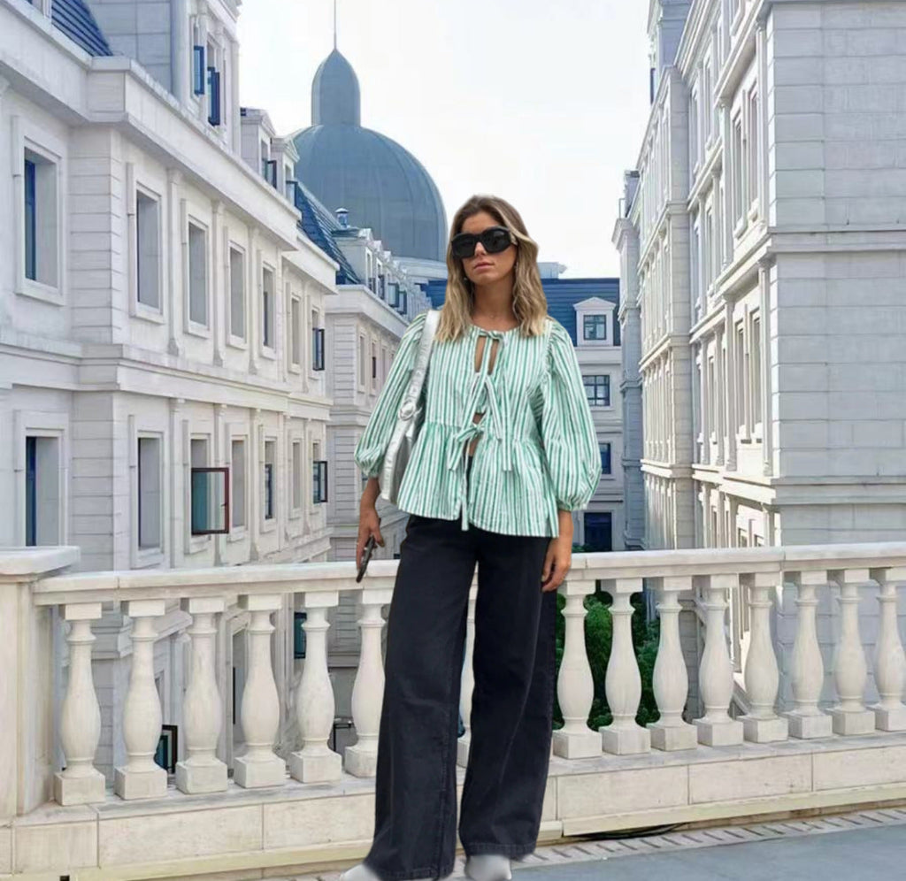 Women's Airy Plaid Blouse with Creative Cut-Out