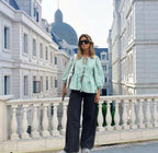 Women's Airy Plaid Blouse with Creative Cut-Out