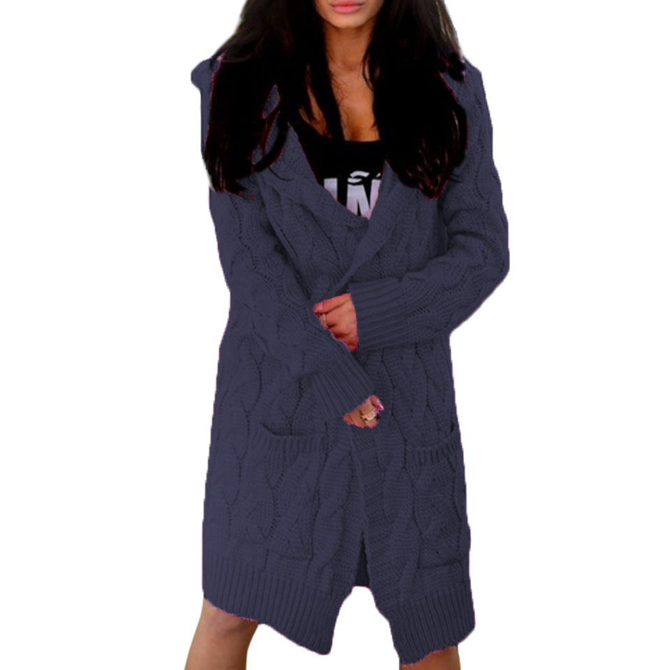 Women's Chunky Knit Coat with Hood and Pockets