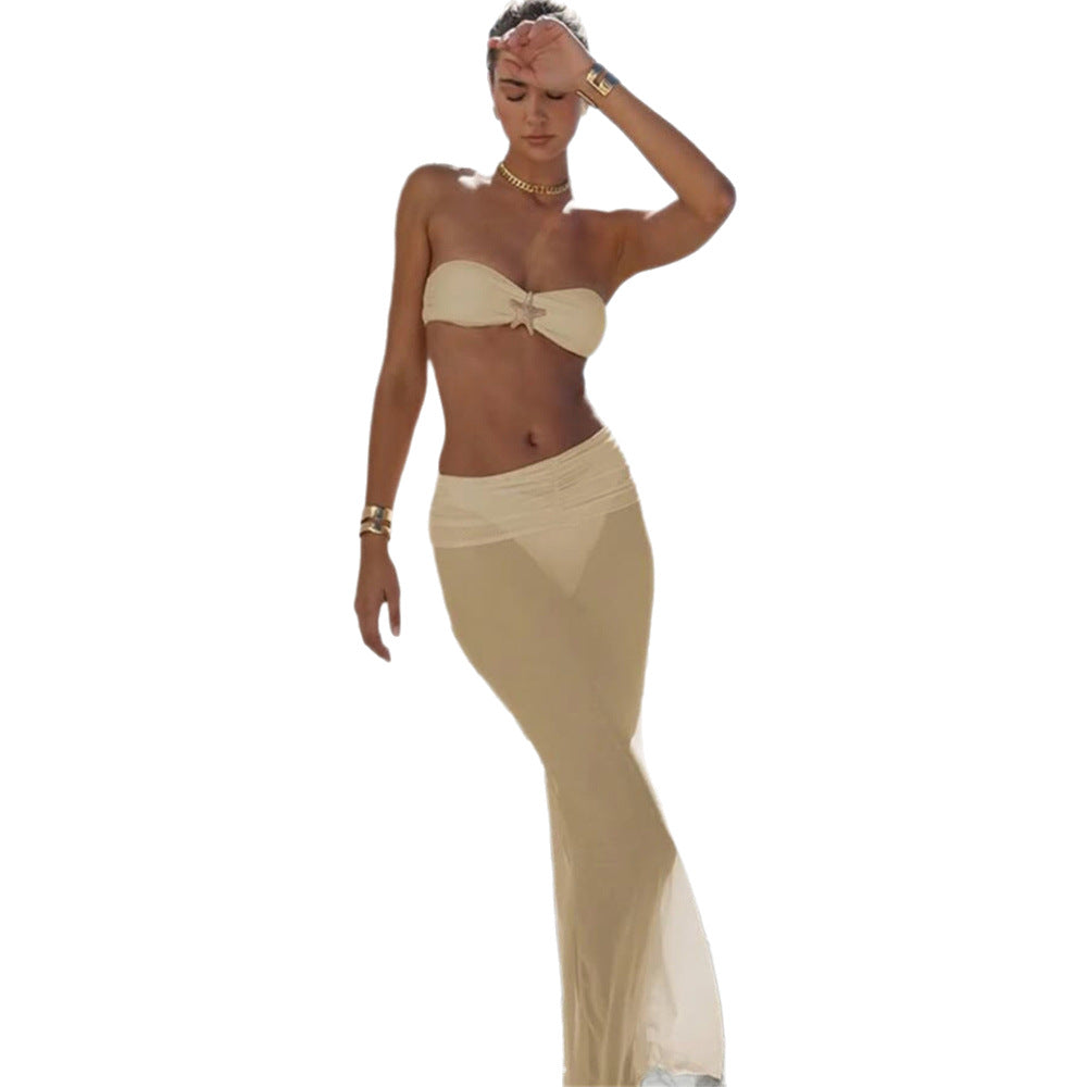 Women's Bandeau Bikini Skirt Set with Elegant Cut