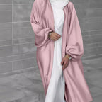 Elegant Long Cardigan in Flowing Fabric with Wide Cut